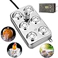 High Eagle 6 Head Ultrasonic Mist Maker Fogger, Mist Fogger Air Humidifier 304 Stainless Steel with Transformer for Scenic Agriculture Greenhouse Hydroponics Garden Lawn Pond