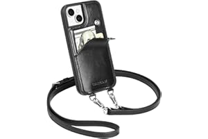 LUCKYCOIN Genuine Leather Wallet Case for iPhone 13 6.1 in,Crossbody Phone Case with Expandable Card Holder,Adjustable & Removable Anti-Theft Strap,Phone Purse Case Thanksgiving Gifts for Women Black