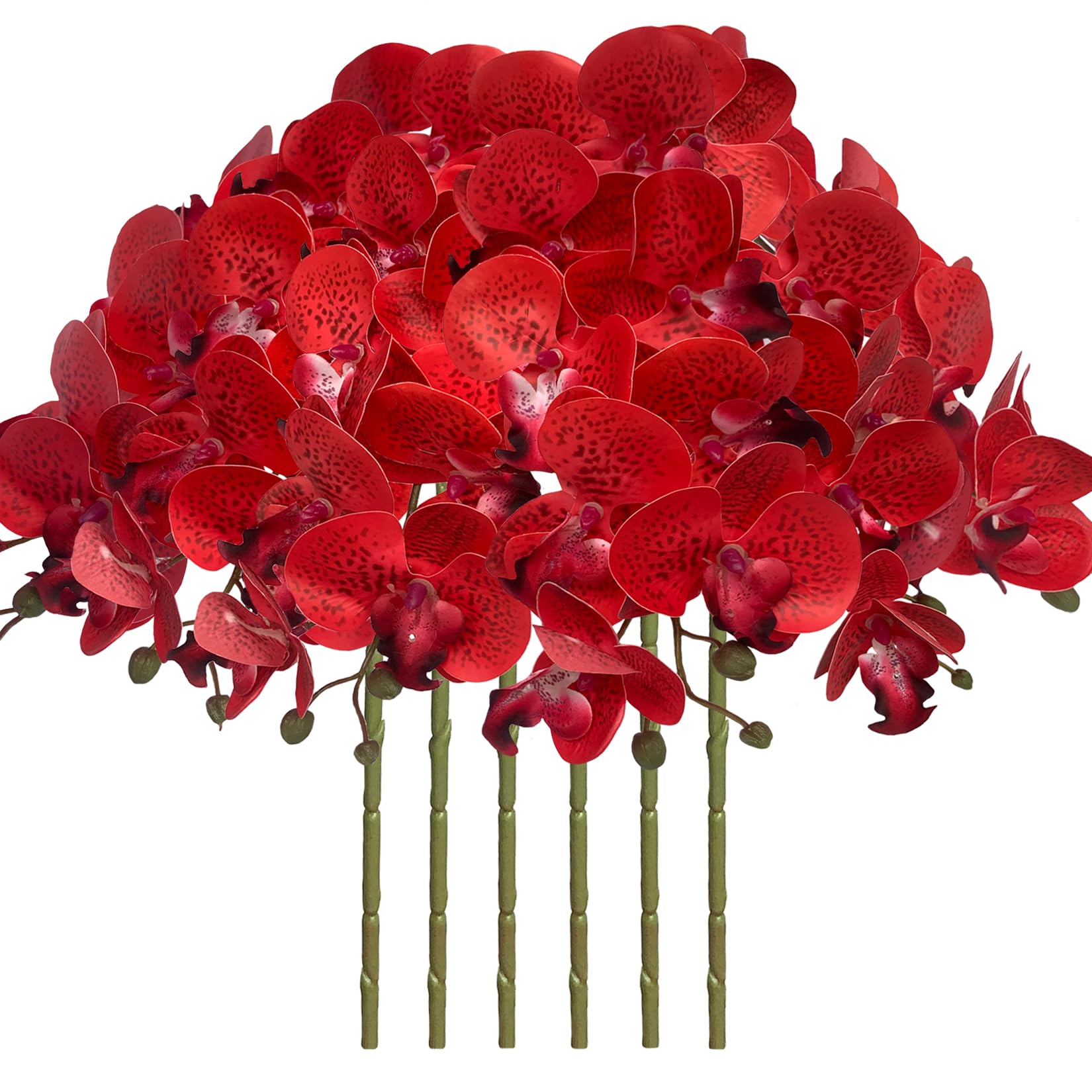 FagusHome 32 Inch Artificial Phalaenopsis Flowers 6 Pcs Artificial Orchid Flowers Stem Plants for Home Décor (Red Piebald)