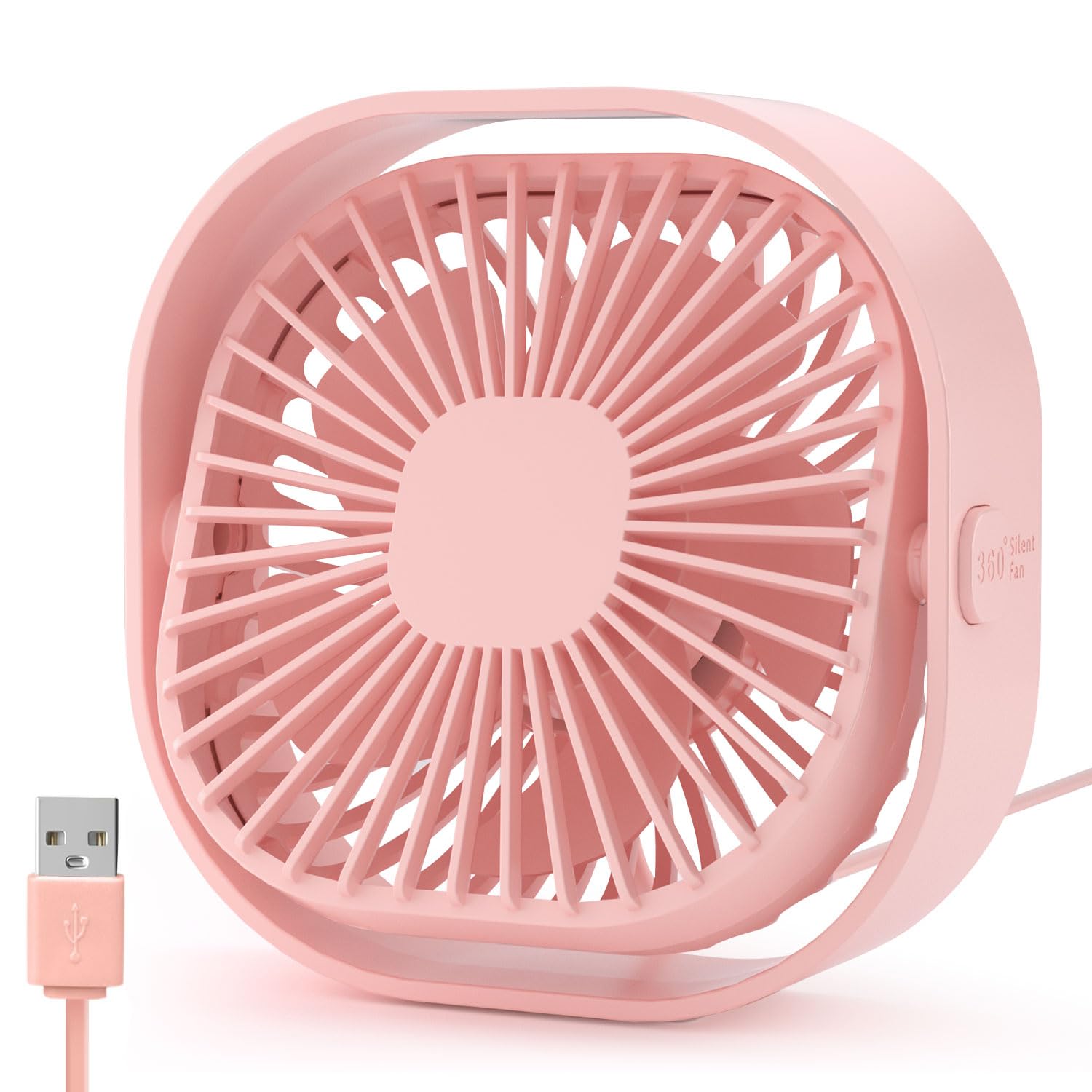 USB Desk Fan Small Table Fans Mini Desktop Cooling Fan with 3 Speeds Adjustable, Personal USB Silent Powerful Bed Fans with Cable 360°Rotatable Strong Airflow for Home Office Bedroom Car in Hot Day