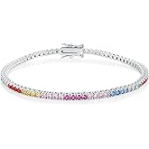 Gemsme 2.0MM Rainbow Tennis Bracelet for Women-18K White/Yellow Gold Plated Colorful Round Cubic Zirconia Bracelet for Jewelry Gifts