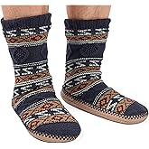 cosyone1997 Men's Slipper Socks, Winter Cable Knit Non-Skid Warm Slipper Socks, Cozy Soft Indoor Socks with Fluffy Sherpa Lined