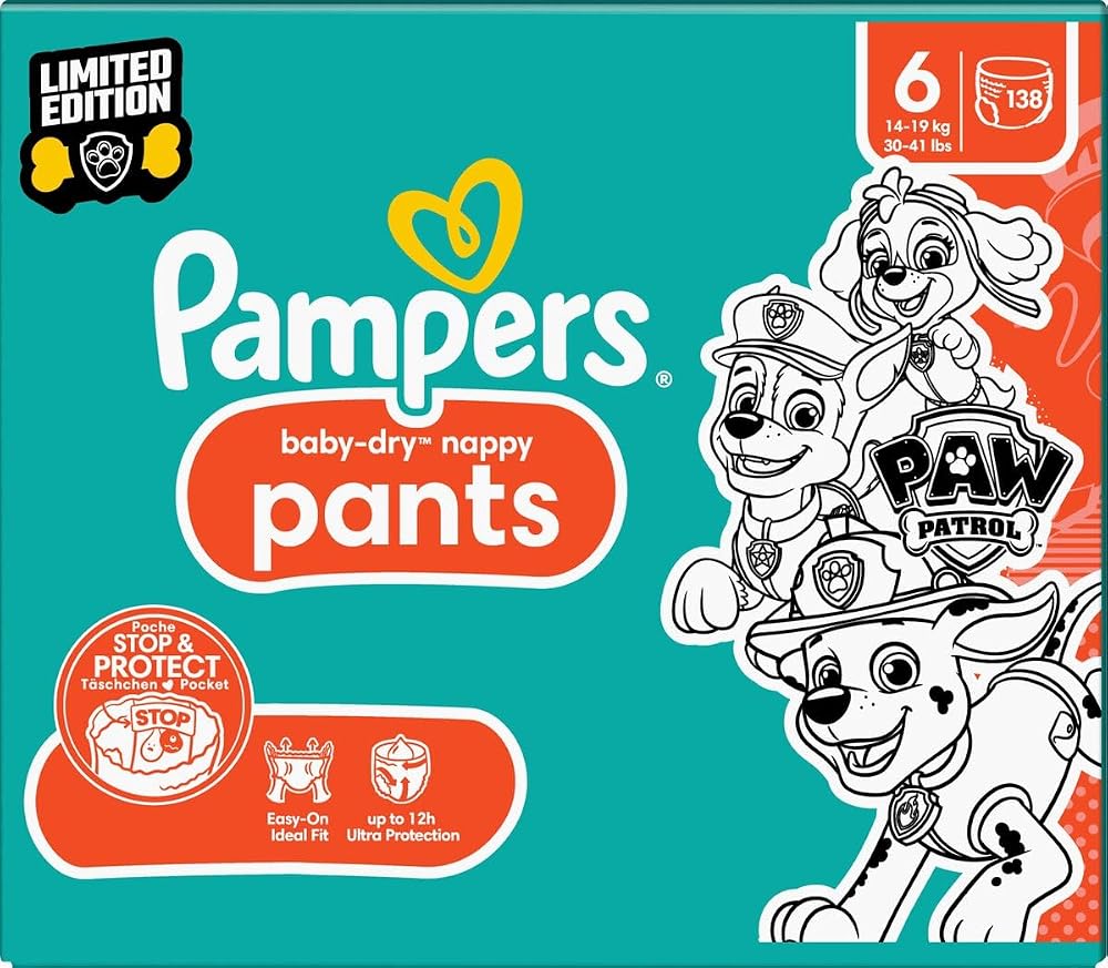 Pampers Baby-Dry Paw Patrol Nappy Pants Size 6 138 Nappies 13kg-19kg