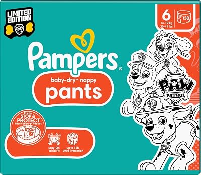 Pampers Baby-Dry Paw Patrol Nappy Pants Size 6 138 Nappies 13kg-19kg