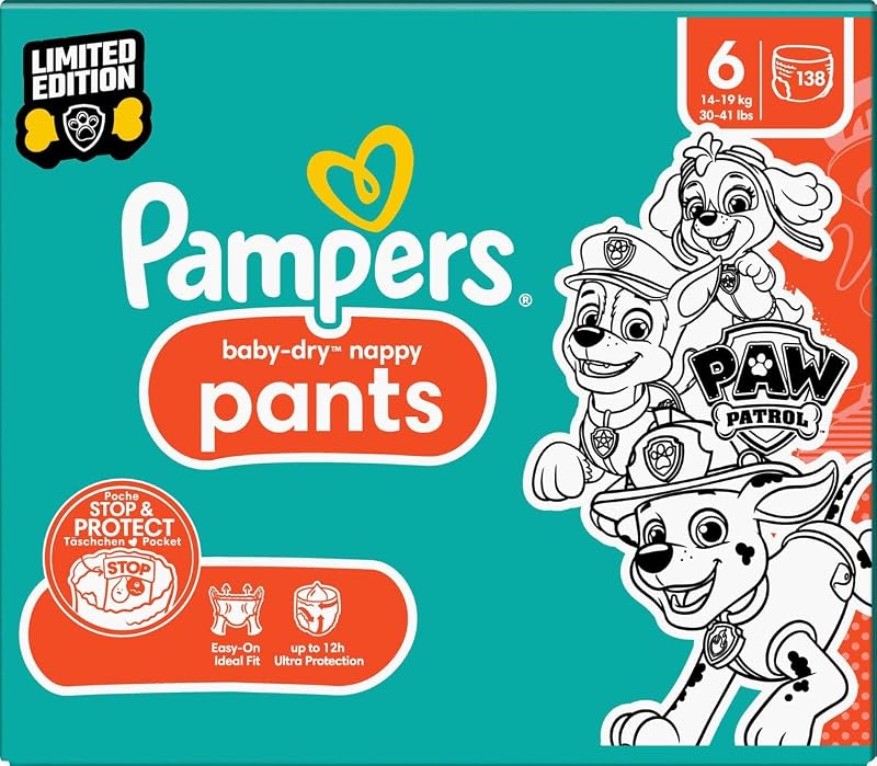 Pampers Baby-Dry Paw Patrol Nappy Pants Size 6 138 Nappies 13kg-19kg