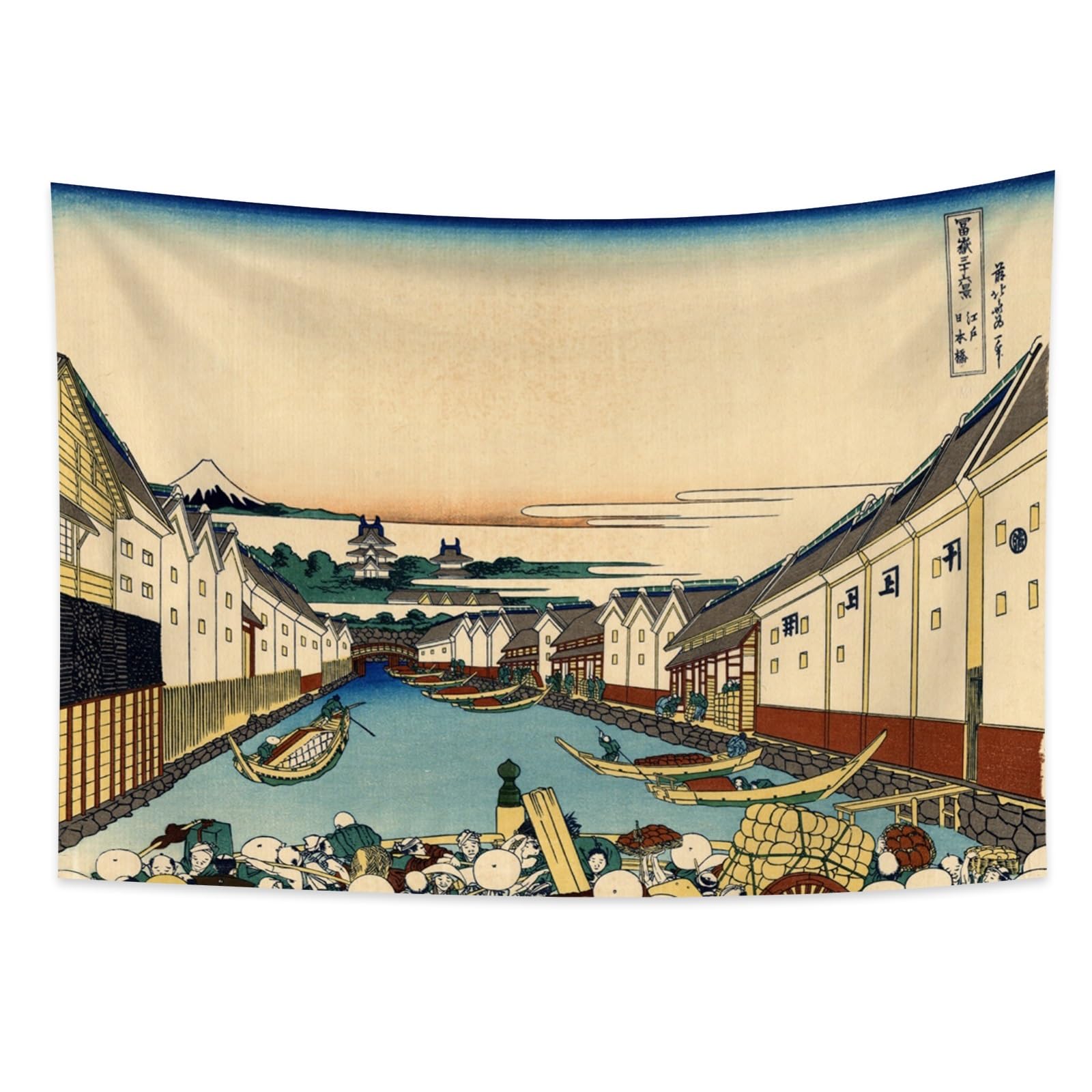 YONGFOTO 150x100cm Ukiyo-e Tapestry Mount Fuji 36 Views Room Wall Hanging Nihonbashi Bridge in Edo Landscape Wall Art Japanese Traditional Painting Toyo Style Tapestries