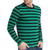 LEDING Mens Shirt Striped Black White Cotton Spandex Crewneck Long Sleeve Basic Pullover Stripe Casual Crew Tee Shirt