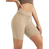 ODODOS Women's Drawstring Tie Daily Shorts with Pockets 6" Inseam High Waist Workout Yoga Biker Shorts