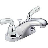 Delta Foundations Centerset Chrome Bathroom Faucet, 4 Inch 3 Hole Bathroom Sink Faucet for Vanity, Chrome B2510LF