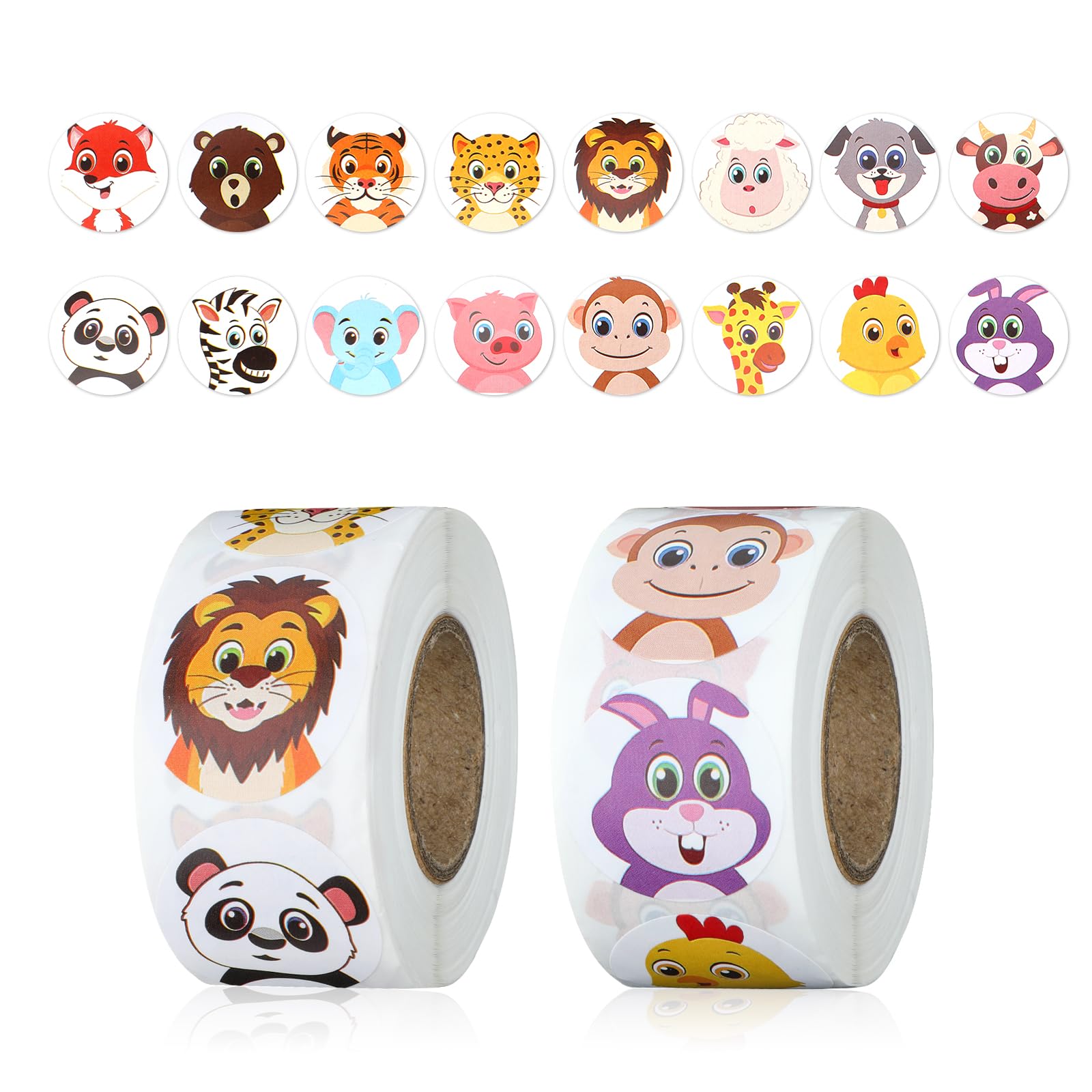 Photo 1 of 1000pcs Round Animal Stickers - 16 Design Cartoon Wild Roll for Teacher Reward, Classroom, Home, School, Envelope, Card Decoration