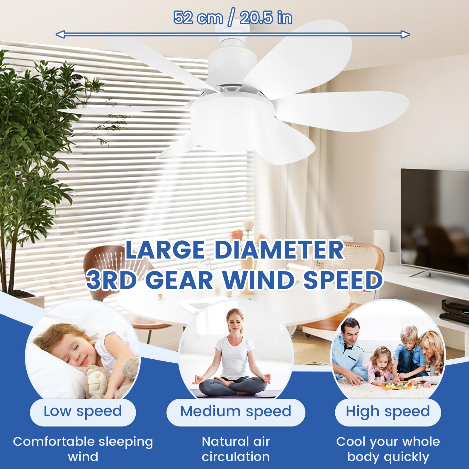 Starnearby Deckenventilator mit Beleuchtung, 40W 52cm LED Deckenleuchte Lampe mit Ventilator, Dimmbare Ventilator Decke, LED Deckenventilator mit Fernbedienung für Schlafzimmer Kompakter Raum (Weiß)