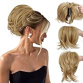 Sotpmal Claw Clip Short Ponytail Extension Messy Bun Hair Piece With 4 Bendable Metals DIY Synthetic Fake Hair Bun For Women Daily Use Ash Blonde Mix Ginger Blonde