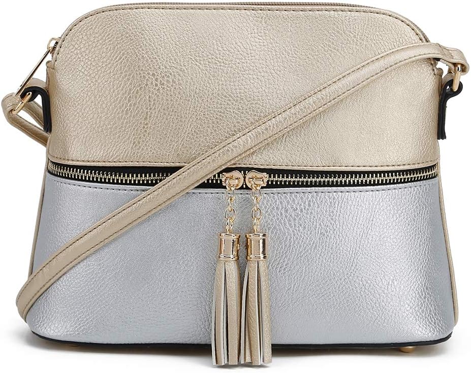 Lightweight Medium Dome Crossbody Bag Shoulder Bag with Tassel | Zipper Pocket | Adjustable Strap
