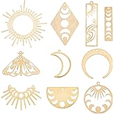 SUNNYCLUE 1 Box 20Pcs Moon Charms Moon Phase Charm Sun Brass Crescent Butterfly Charm Rectangle Double Sided Flat Round Hollow Charms for Jewelry Making Charm Necklace Earrings DIY Craft Adult Women