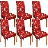 Red Christmas Chair Covers Set of 6,Winter Christmas Tree Snowflake Elk Chair Protectors,Elastic Removable Washable Dining Ch