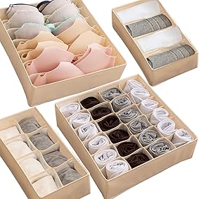 Juego de 4 Cajas Plegables Organizadores de Cajones para Almacenamiento y Organización de Ropa Interior, Bufandas, Pañuelos, Calcetines
