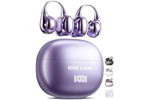 King Lucky Next-gen Clip on Earbuds Open Ear Wireless Bluetooth 6.0 Headphones with Mic,Digital Display,50H Play,ENC,IPX5 Waterproof,Sports Ear Buds,Comfortable for Small Ears&Fitness,Running (Purple)