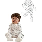 PATPAT Organic Cotton Baby Footie Pajamas with Two-Way Zipper & Fold-Over Mittens, Soft Stretchy Romper for Newborn Boy Girl, Rainbowland, 12-18 Months