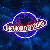The World Is Yours Neon Sign,17”x10.6”LED Blue Planet Neon Signs, Dimmable USB Power Neon Lights for Wall Decor Bedroom Game Room Man Cave Home Bar Bistro Wedding Graduation Party Birthday Gifts