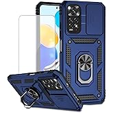Yodueiv for Redmi Note 11 (4G)/Redmi Note 11S 2201117TY Case with Tempered Glass Screen Protector and Slide Camera Cover, Magnetic Ring Car Mount Holder Protective Cover for Xiaomi Redmi Note 11 Blue