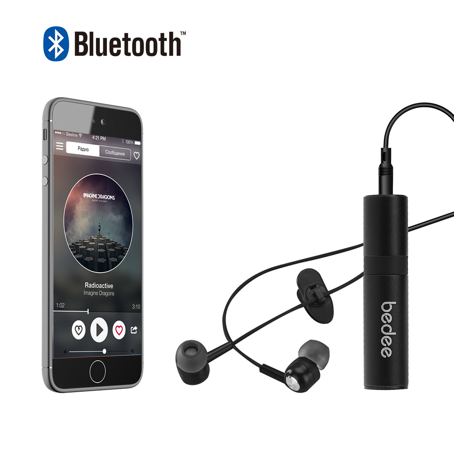 Récepteur Bluetooth 4.1 Voiture, bedee Mini Adapteur Audio, Kit Voiture Mains Libres avec Sortie Stéréo Compatible avec le Système Audio 3.5mm Jack pour Maison / Casque / Téléphone / PC / Tablette / Véhicule