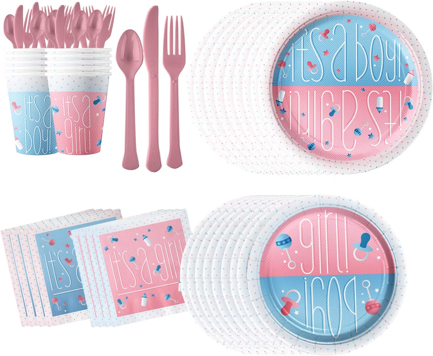 Gender Reveal Party Supplies Kit: Hold the Balloon Boy or Girl Tableware Decorations for Baby Shower