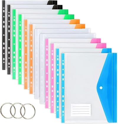 TOOELMON A4 Punched Pockets 12 Pack Plastic Wallets with Spine
