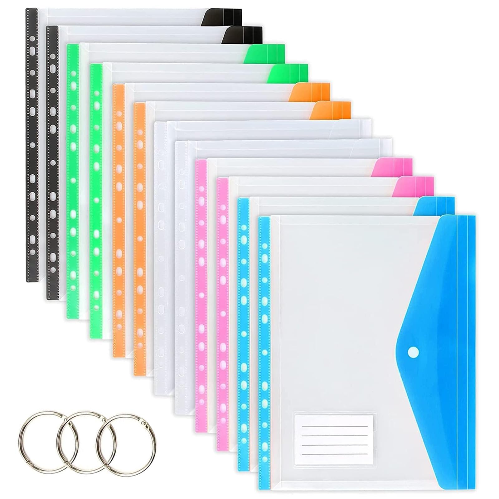 TOOELMON Punched Pockets A4 Plastic Wallets 12 Pack Folders with Pocket