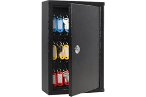 Lovndi Key Box, Key Cabinet with 40 Hooks for Key Organizer, Security Key Lock Box Wall Mount, Black