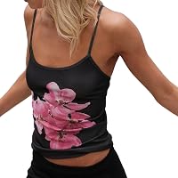 トップス sahara Drawstring Flower Motif Camisole Women Y2k Cami Tank Tops Spaghetti Strap Floral Print Crop Top
