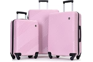Tripcomp Luggage Sets 3 Piece, Hardside PC ABS Suitcase Set with Spinner Wheels, Lightweight Travel Carry-on and Checked Luggage, 3-Piece Set(20/24/28),Pink