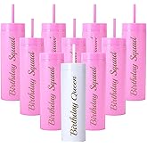Generic 10 Pack Birthday Party Cups 16 oz Double Wall Birthday Squad Tumblers with Lid and Straws