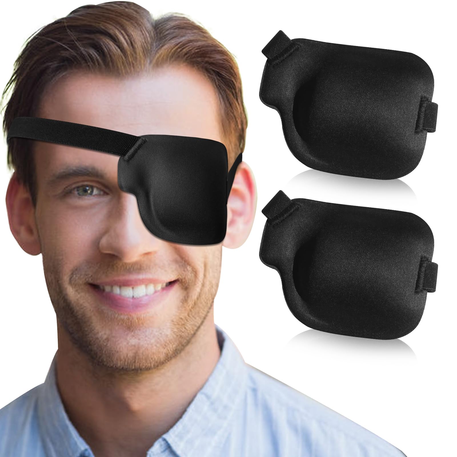 Photo 1 of RIKEYO 2Pcs 3D Eye Patches for Adults, Adjustable Medical Eyepatch for Lazy Eye, Black(Left Eye)