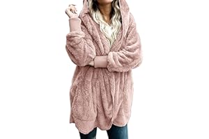Piuwrlz Women Oversized Hooded Sherpa Cardigan Fuzzy Fleece Jacket Winter Open Front Fleece Coat Outwear with Pockets