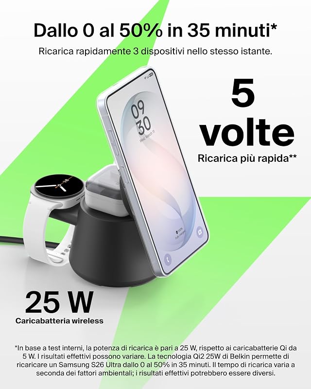 UltraCharge Caricatore Wireless Qi2 25W 3 in 1 - Nero