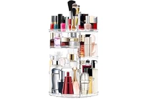 MISERWE Makeup Organizer 360 Rotating Cosmetic Organizer DIY Adjustable Makeup Carousel Spinning Holder Rack, Large Capacity Cosmetic Storage Box Makeup Brushes Organizer for Vanity Countertop (Clear)