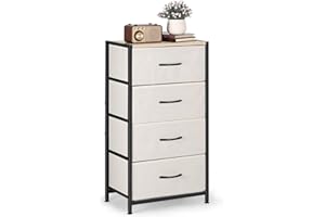 LIANTRAL Dresser with 4 Drawers, Fabric Dressers for Bedroom, Small Chest of Drawers, Sturdy Steel Frame & Wood Top, Storage Drawers Tower for Bedroom, Hallway, Entryway, Closets (Beige)