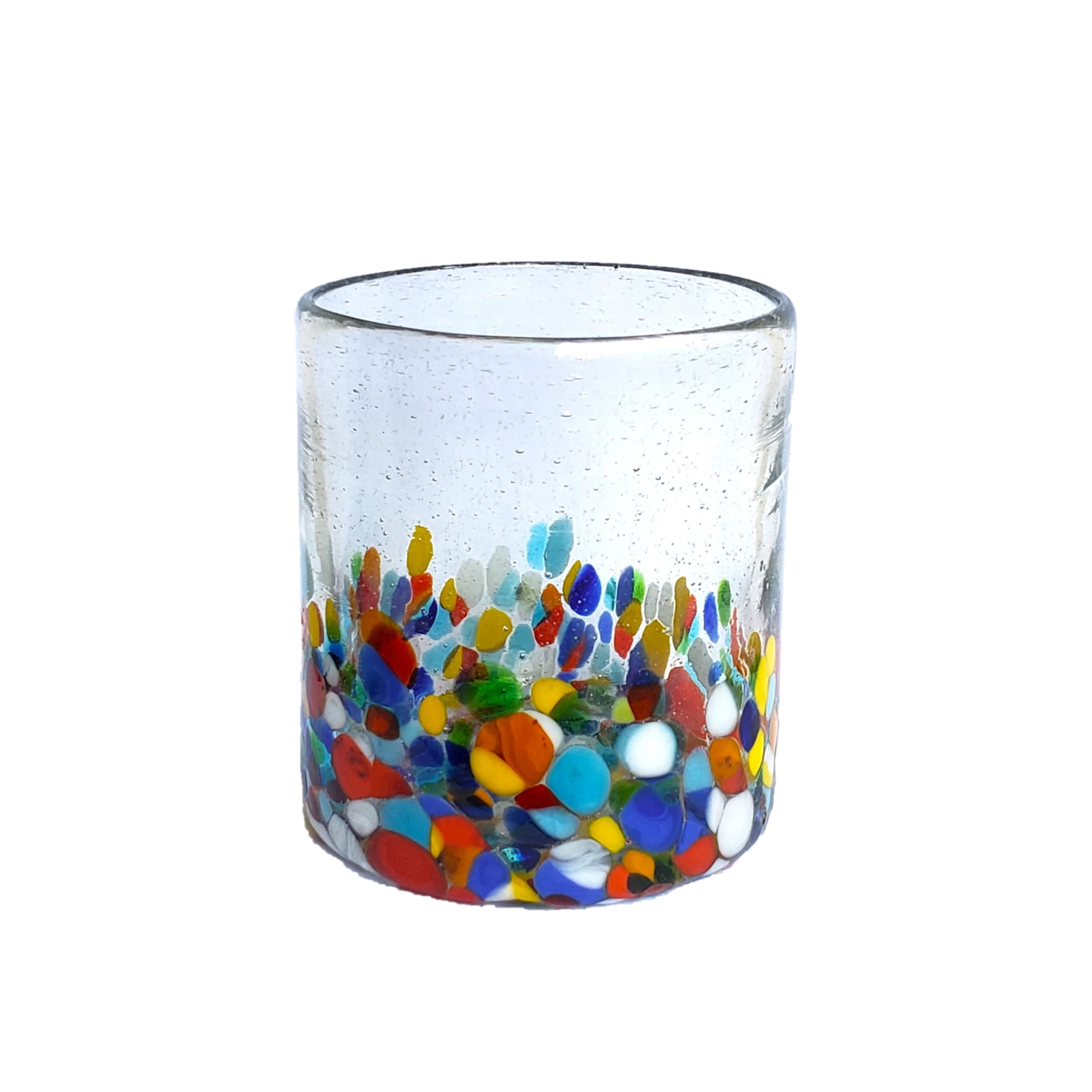 Photo 1 of MexHandcraft Clear & Confetti 9 oz Short Tumblers (set of 6), Recycled Glass, Lead-free, Toxin-Free (9 oz Tumbler)