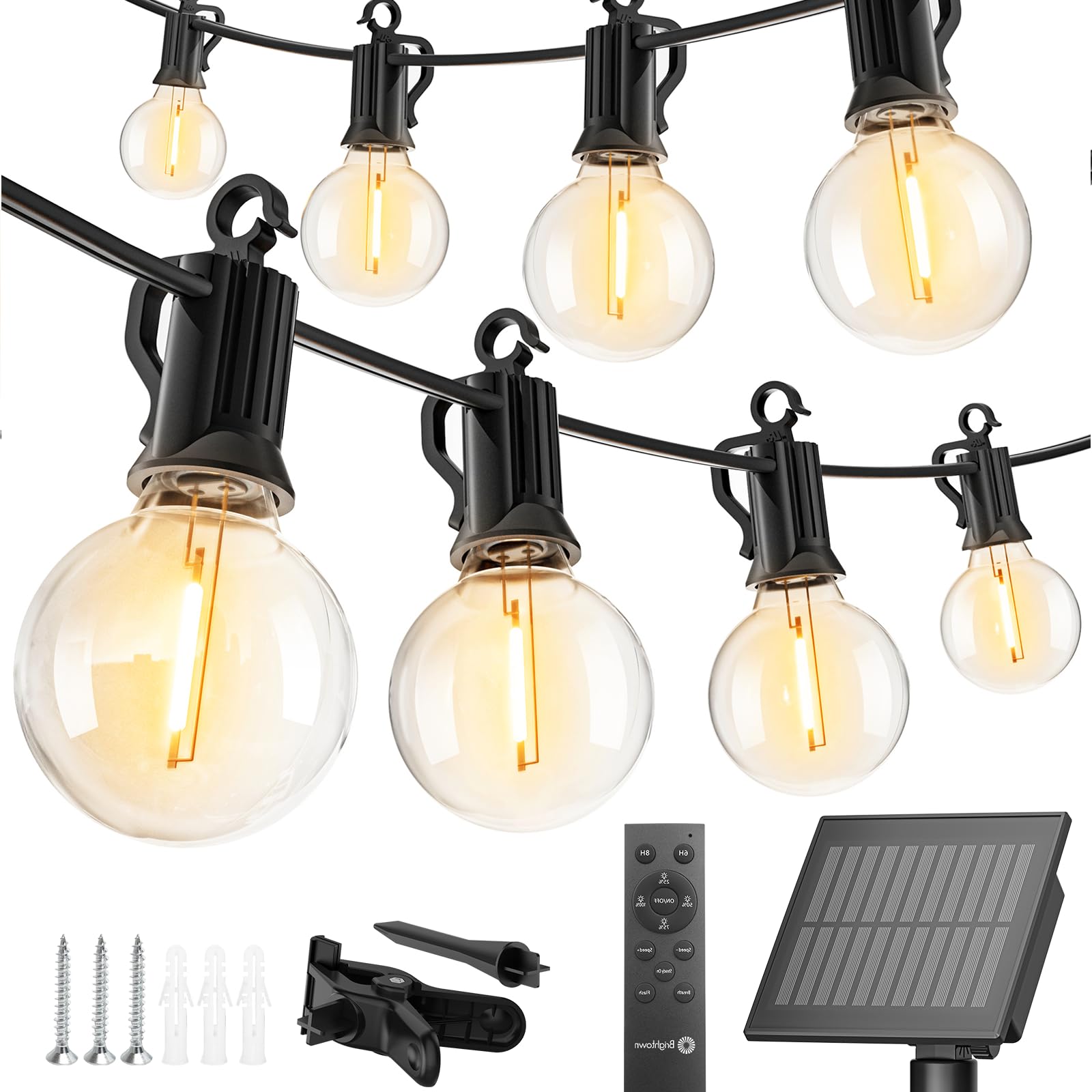 Photo 1 of ***MISSING USB PORT -SELLING AS PARTS ONLY***  
Brightown Solar String Lights Outdoor Waterproof with Remote & USB Port, 29FT Solar Patio Lights with 25+1 LED Shatterproof Bulbs, 3 Light Modes, Dimmable Hanging Light for Camping Backyard Garden  ***(OPEN 