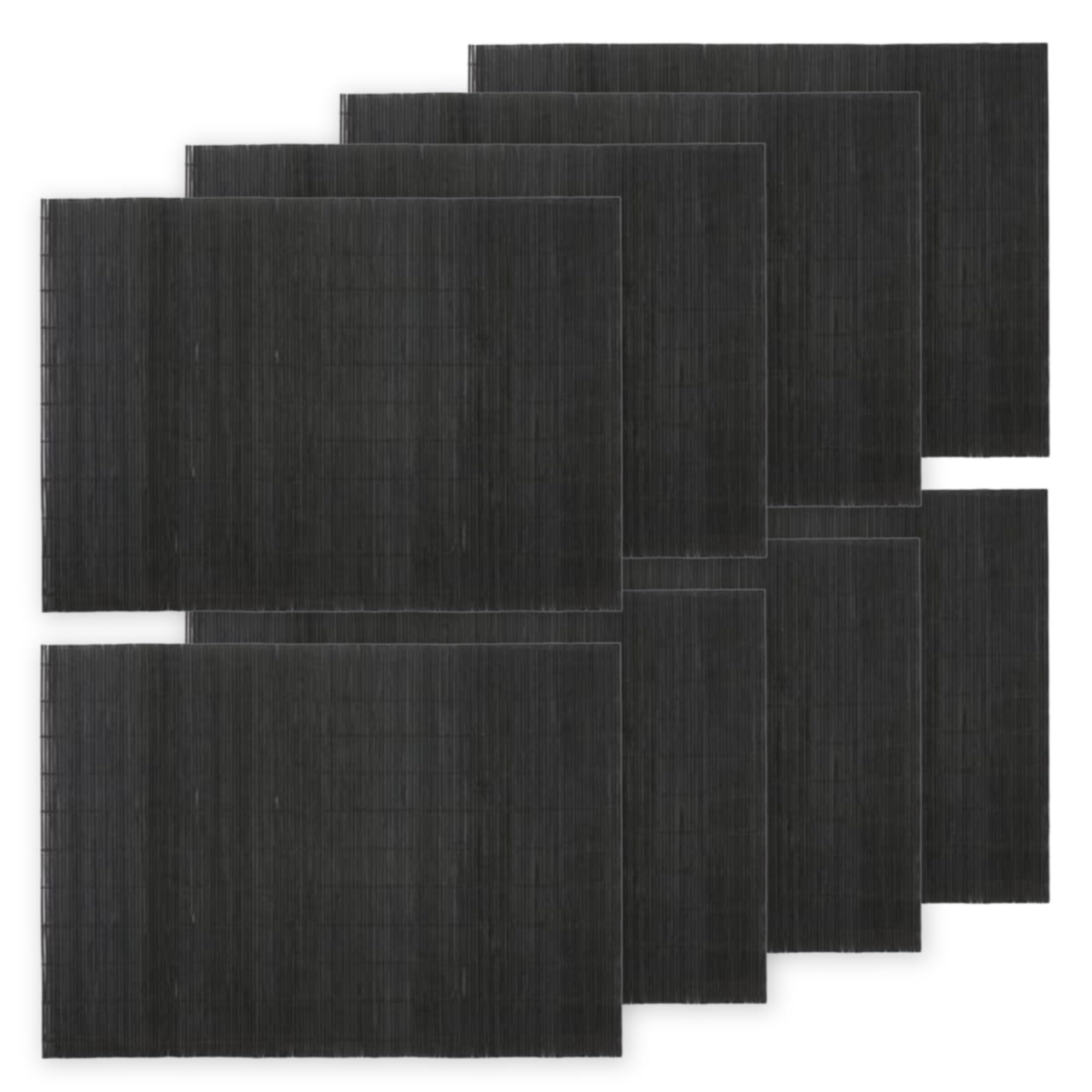 BambooMN Bamboo Placemat/Sushi Rolling Mat - 18.75" x 13" - Black, 8 pcs