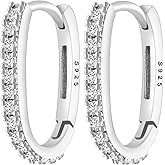 NAITIAY 925 Sterling Silver Hoop Earrings for Women Cubic Zirconia Huggie U Hoops Earrings for Women Dainty Fashion Jewelry Geometric Minimalist Rectangle Hypoallergenic Hoops Earring