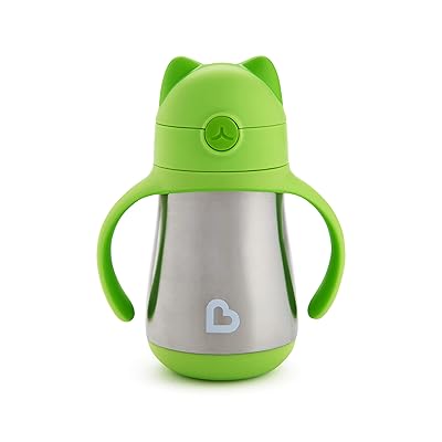 Munchkin Cool Cat Stainless Steel Straw Cup, 8 Ounce, Green