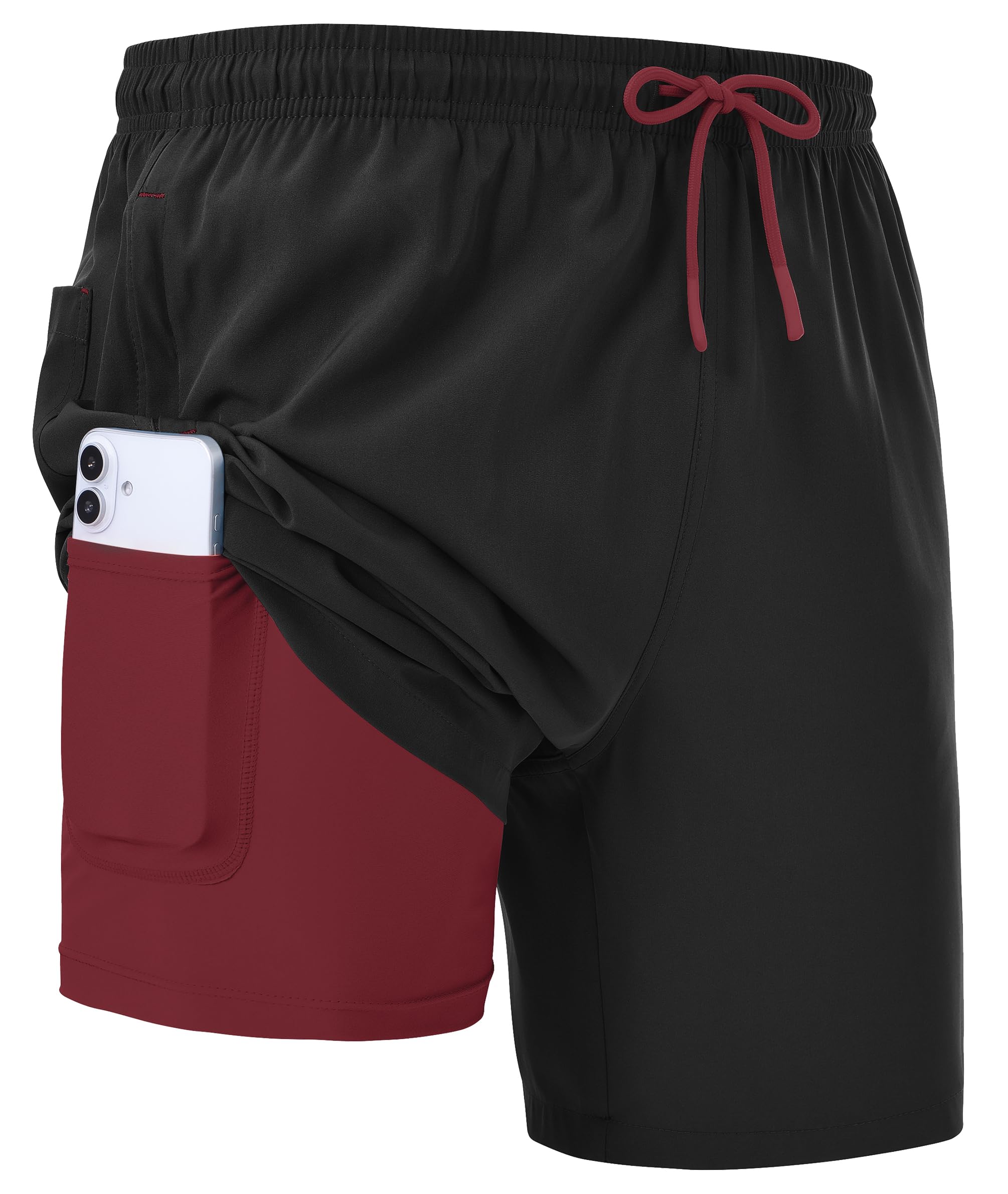 Zoofly Schwimmhose Herren mit Taschen Gym Shorts Zipper Pockets Boardshorts für Männer Atmungsaktive Badehose Mann mit Tunnelzug Schwarz L