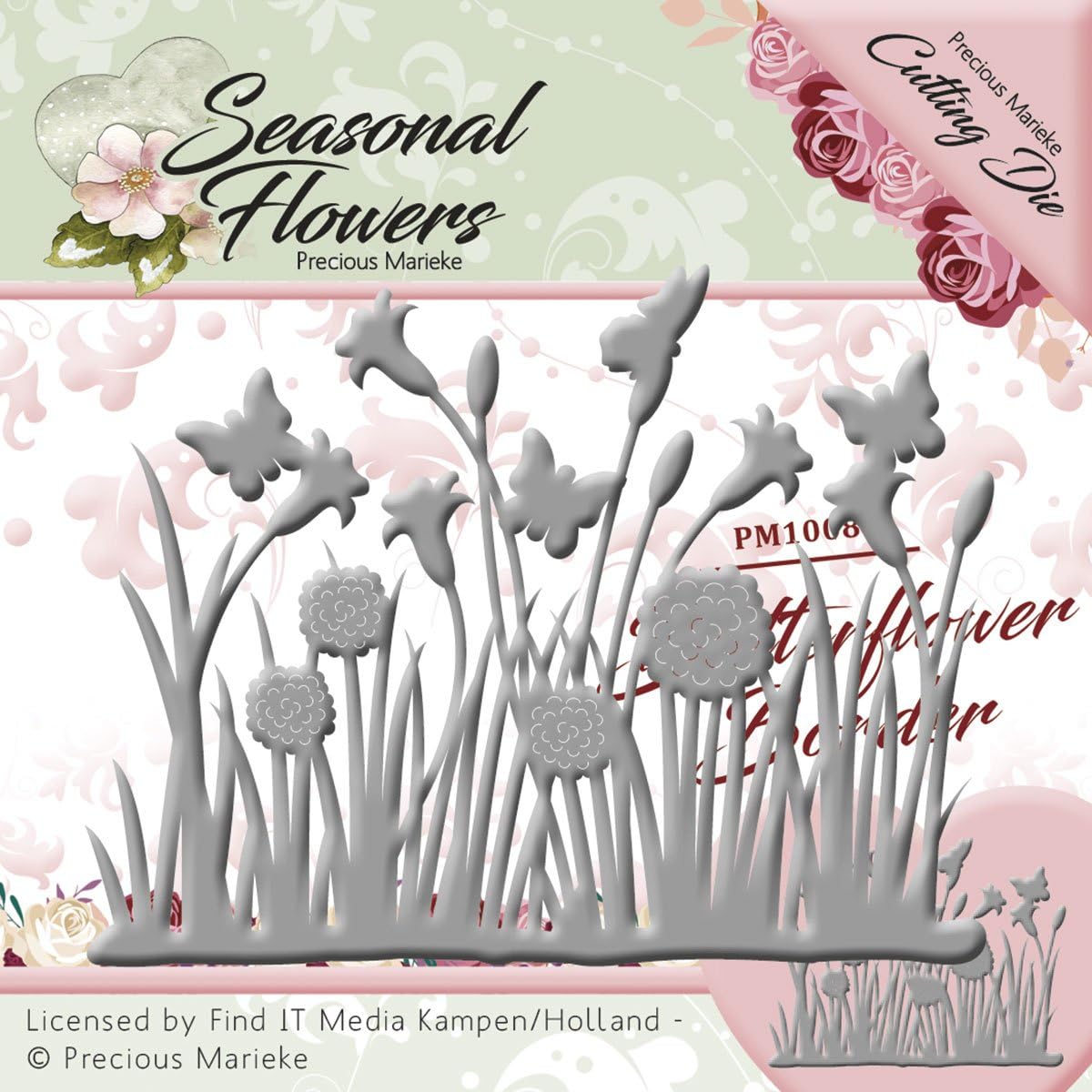 Precious Marieke Die Seasonal Flowers-Butterflower Grass, Metal, Grey, 5.8 x 7.5 x 0.05 cm