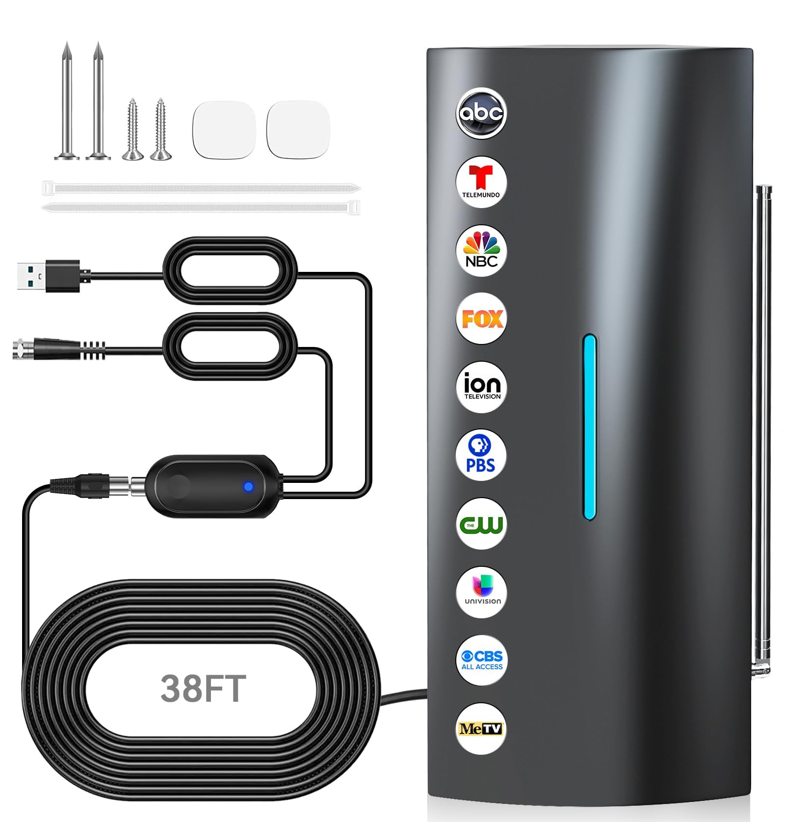 Photo 1 of 3200+ Miles Range Strongest TV Antenna,2026 Digital Antenna for Smart TV Indoor with Amplifier, 360° Long Range Reception HD Local Channels -38FT Coax Cable -Supports 8K, 4K, 1080P for Smart/Old TVs