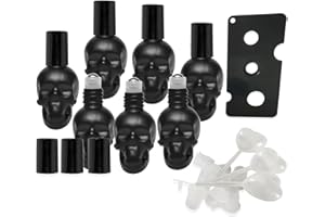 MINELEVEN 7 pcs Set 10ml Mini Skull Glass Oil Roller Bottles Leakproof Essential Oils Bottle for Storage and Travel (black)
