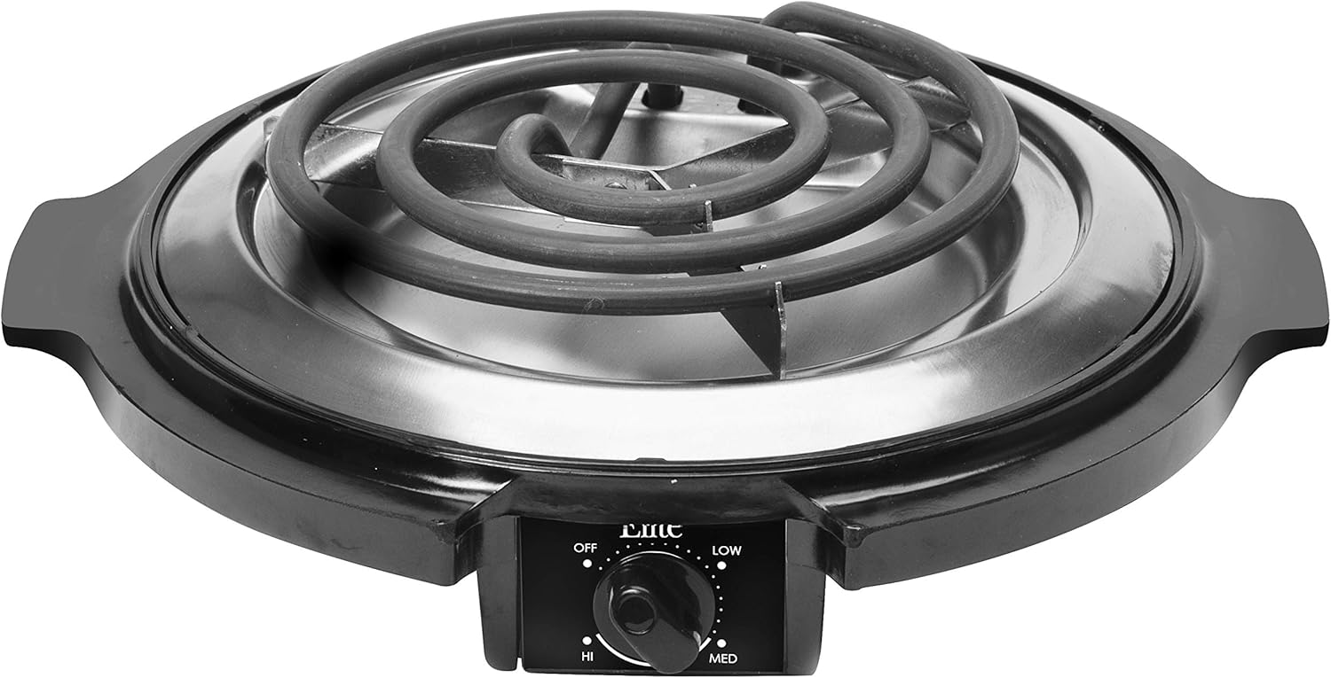 Elite Gourmet Elite Cuisine ESB-300X Single Countertop Portable Small Buffet Burner Electric Hot, Coiled Heating Plate, Temperature Control, Dorms, RV, Camping, 750 Watts, Black: Electric Countertop Burners: Kitchen & Dining