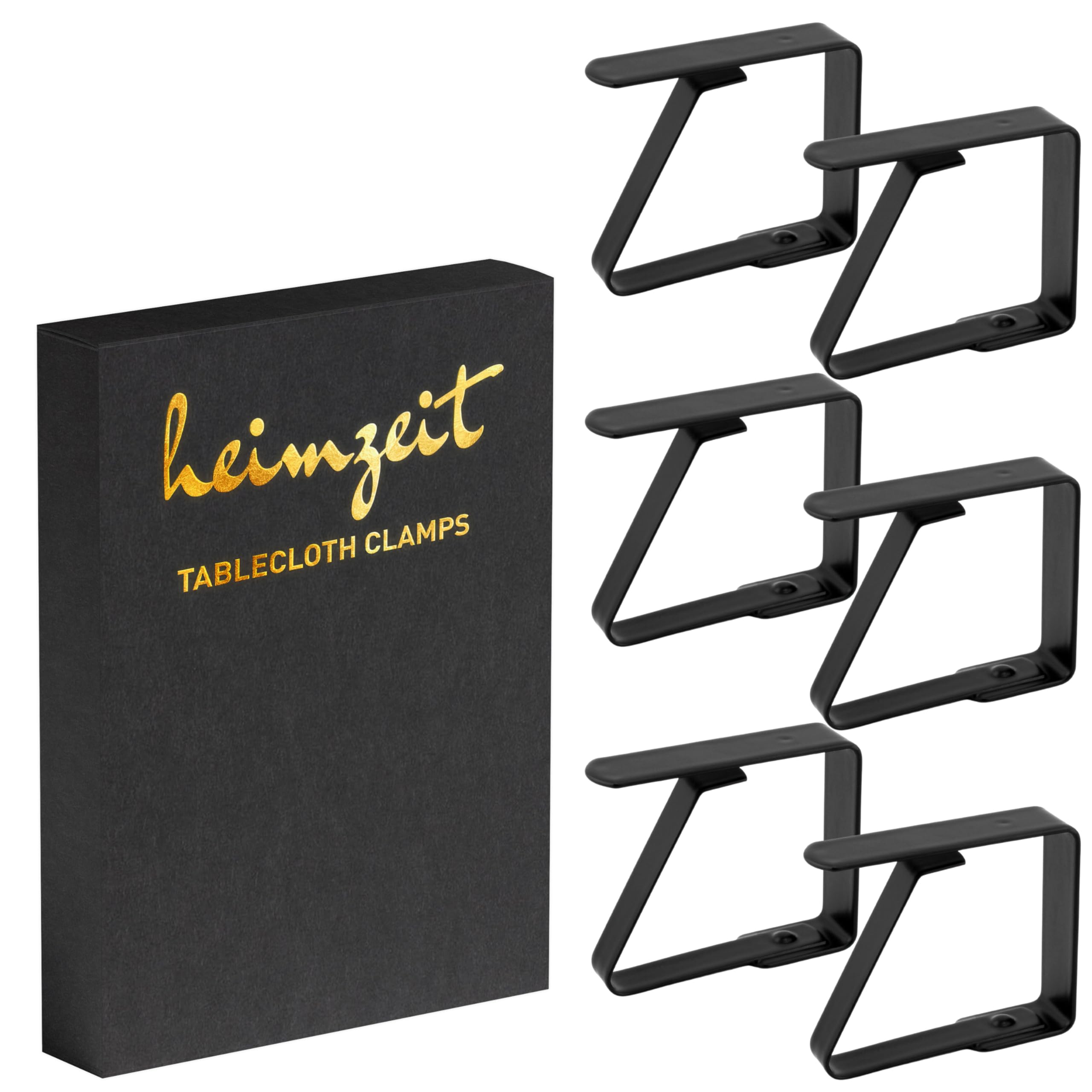 heimzeit Tablecloth Clips made of Stainless Steel [6 Pieces, 4 cm] Color: Black, Table Cloth Holders for Outdoor and Indoor Use, For Tables with a max Thickness of 3 cm