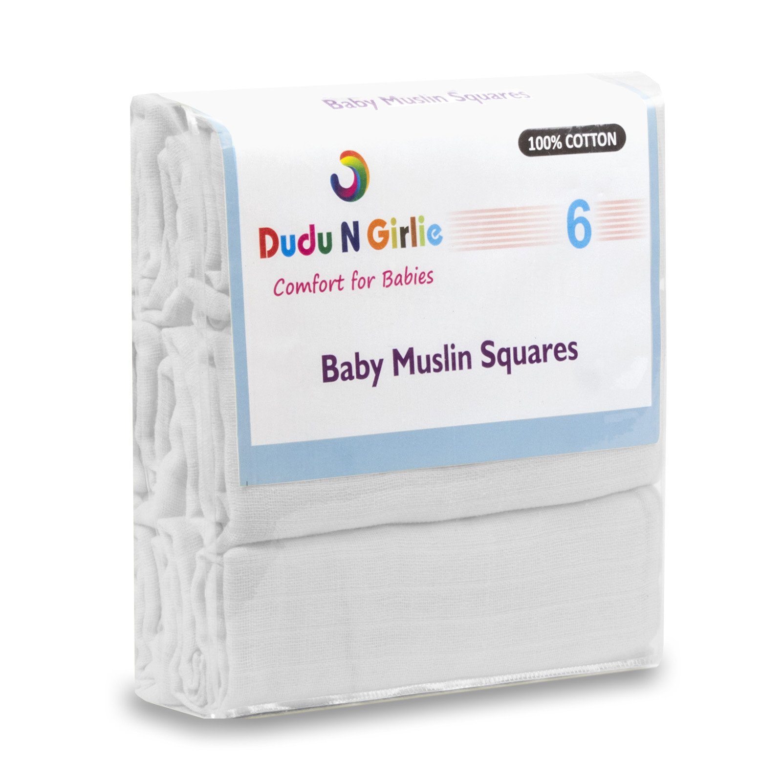 Dudu N Girlie 100 Percent Cotton Baby Muslin Squares, 6-Piece, White