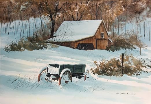 Amazon Com Snowy Barn And Wagon James Feriola Home Kitchen